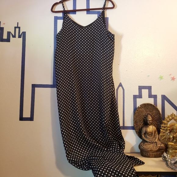 black and white polka dot slip dress